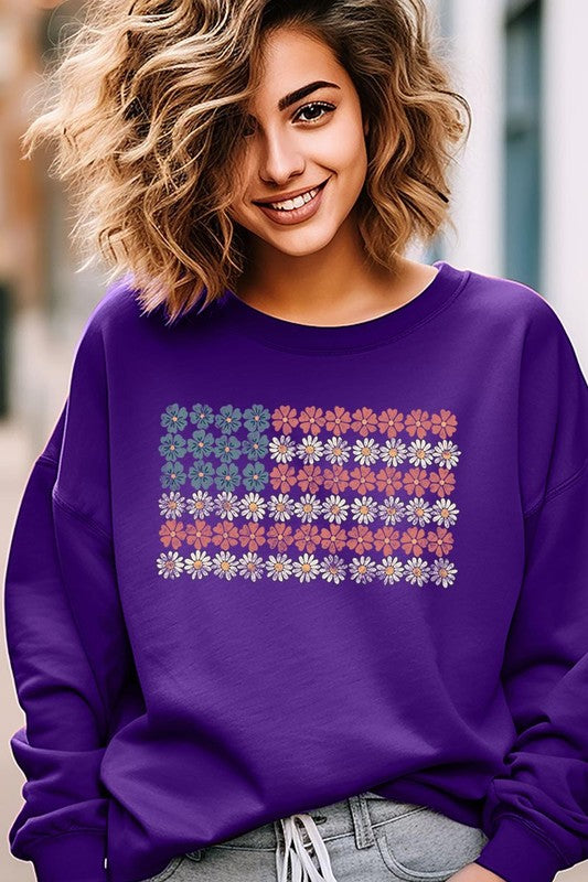 Patriotic Flower Flag Graphic Fleece Sweatshirts