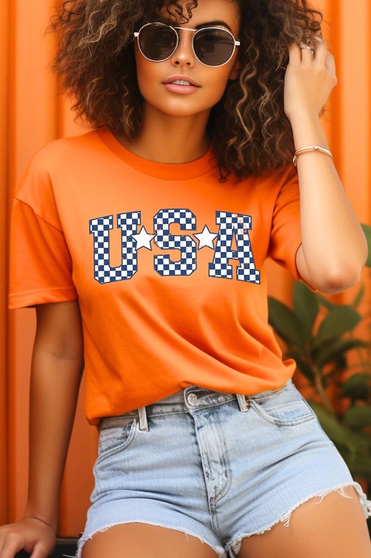 Checkered USA Graphic T Shirts