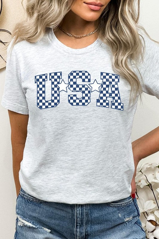 Checkered USA Graphic T Shirts