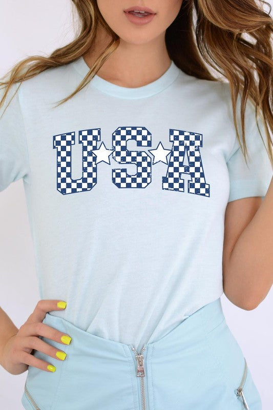 Checkered USA Graphic T Shirts