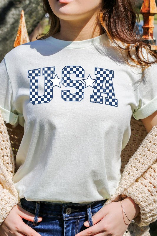 Checkered USA Graphic T Shirts