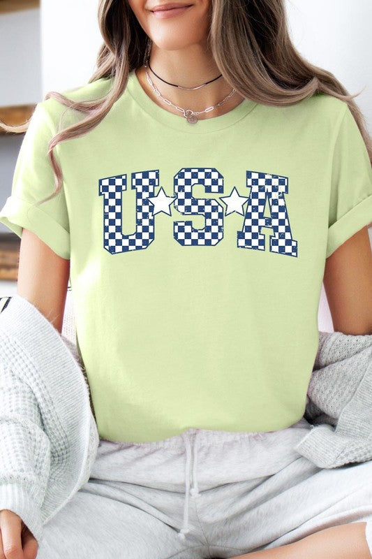 Checkered USA Graphic T Shirts