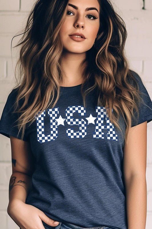 Checkered USA Graphic T Shirts