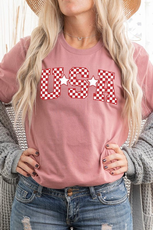 Checkered USA Graphic T Shirts