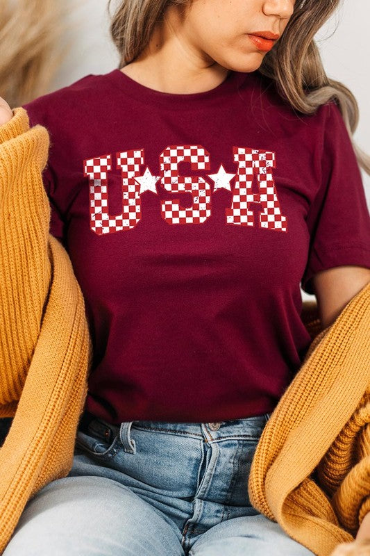 Checkered USA Graphic T Shirts