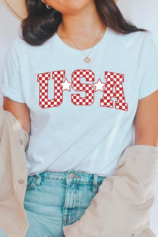 Checkered USA Graphic T Shirts