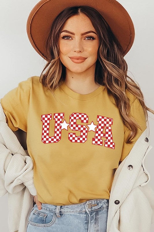 Checkered USA Graphic T Shirts