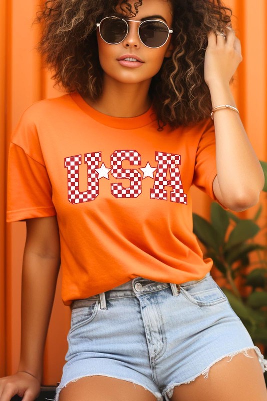 Checkered USA Graphic T Shirts