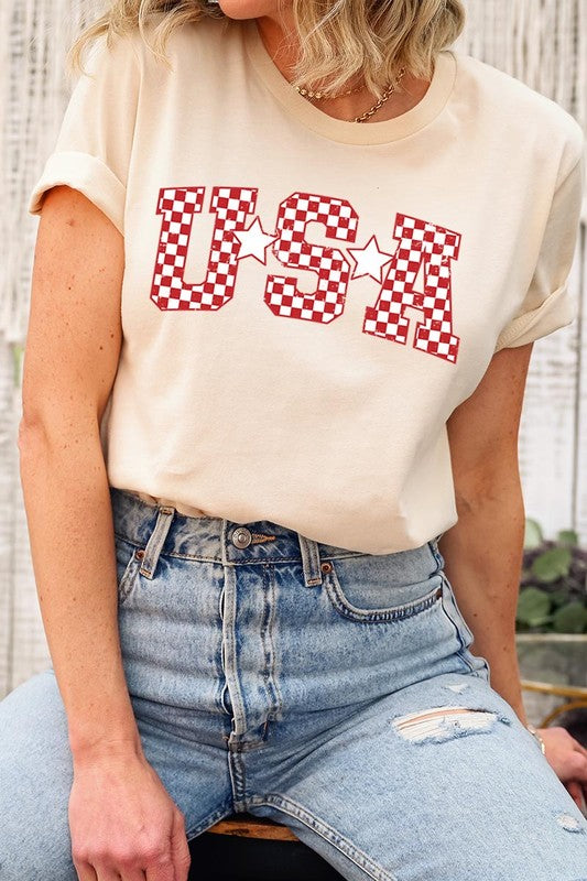 Checkered USA Graphic T Shirts