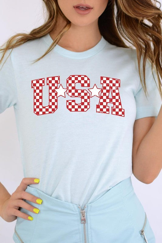 Checkered USA Graphic T Shirts