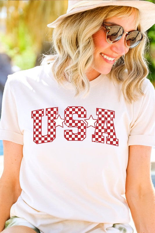 Checkered USA Graphic T Shirts