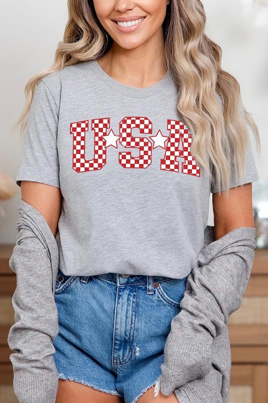 Checkered USA Graphic T Shirts