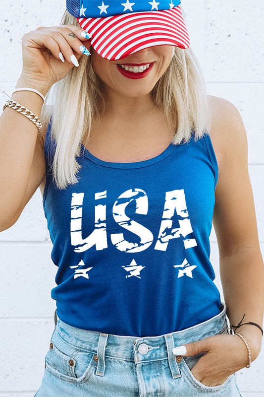 Patriotic Distressed USA Graphic Tank Top