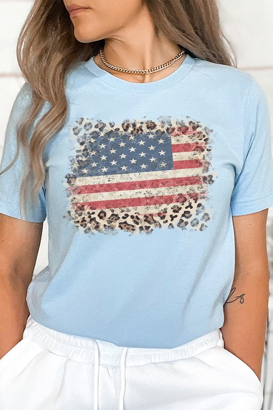 Patriotic American Leopard Flag Graphic Tee Top