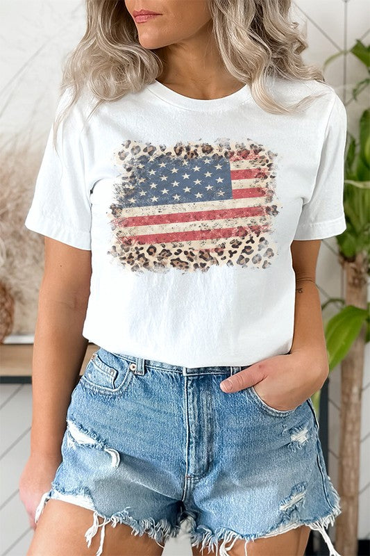 Patriotic American Leopard Flag Graphic Tee Top