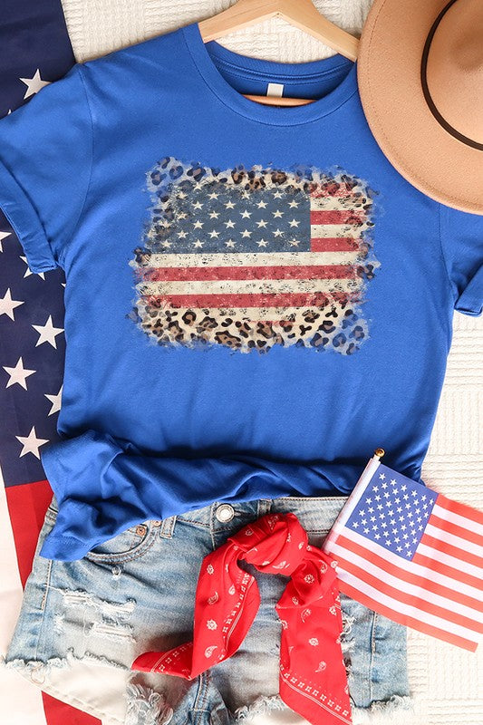 Patriotic American Leopard Flag Graphic Tee Top