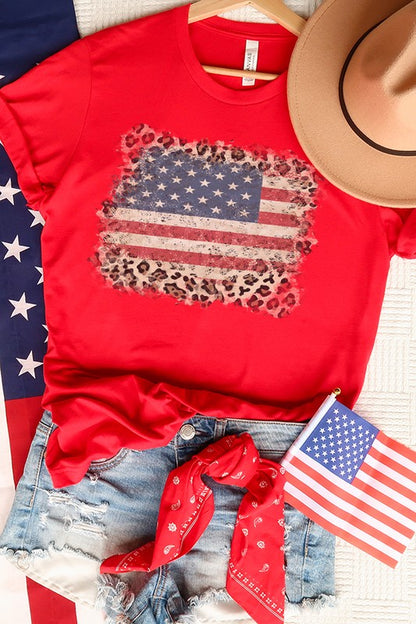 Patriotic American Leopard Flag Graphic Tee Top