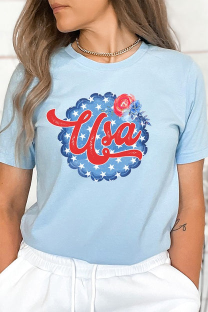 Patriotic USA Blue Bubble Circle Graphic Tee Top