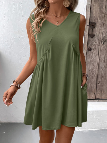 Ivy Lane Ruched V-Neck Sleeveless Mini Dress