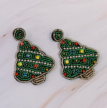 Beaded Holiday Tree Earrings