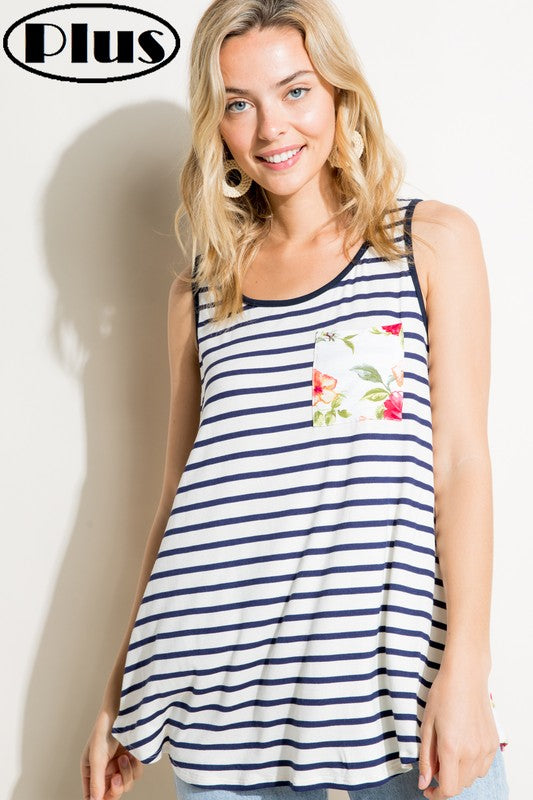 PLUS STRIPE FLORAL MIX TANK TOP