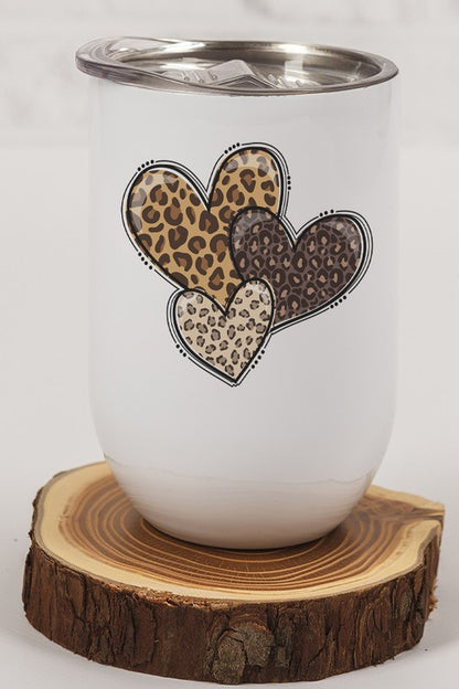 Valentine's Day Leopard Hearts Wine Cup Tumbler