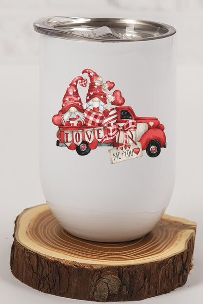 Valentine's Day Red Gnome Love Truck Wine Cup