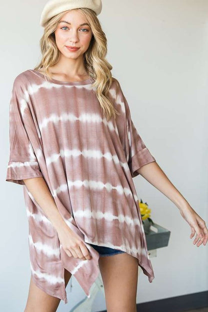 STRIPED TIE DYE ROUND NECK TUNIC