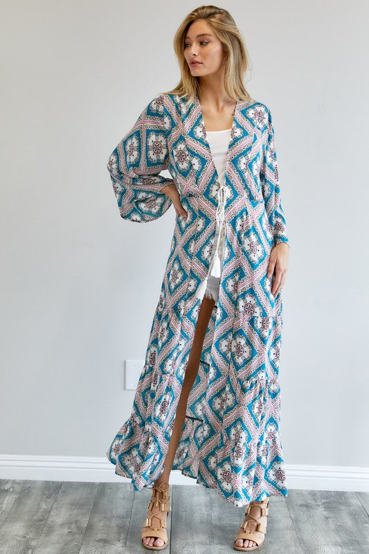 Printed Long Sleeve Loose Kimono