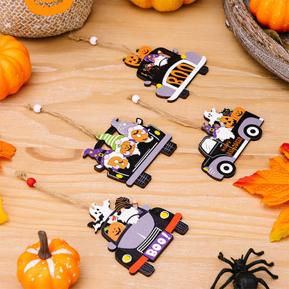 4-Piece Halloween Element Car-Shape Hanging Art