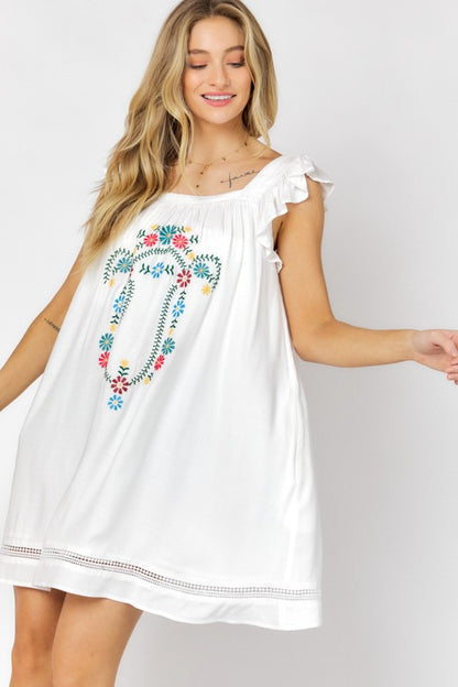 Embroidered Square Neck Mini Dress