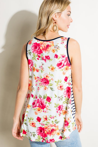 STRIPE FLORAL MIX TANK TOP