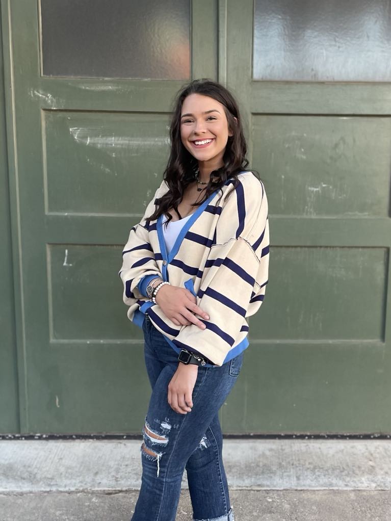 Contrast Trim Cardigan in Navy Stripe