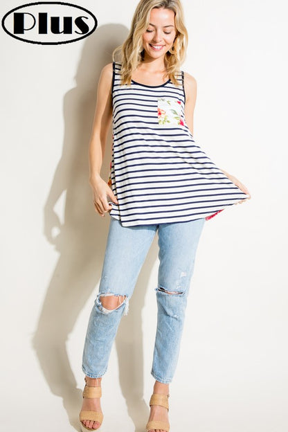 PLUS STRIPE FLORAL MIX TANK TOP