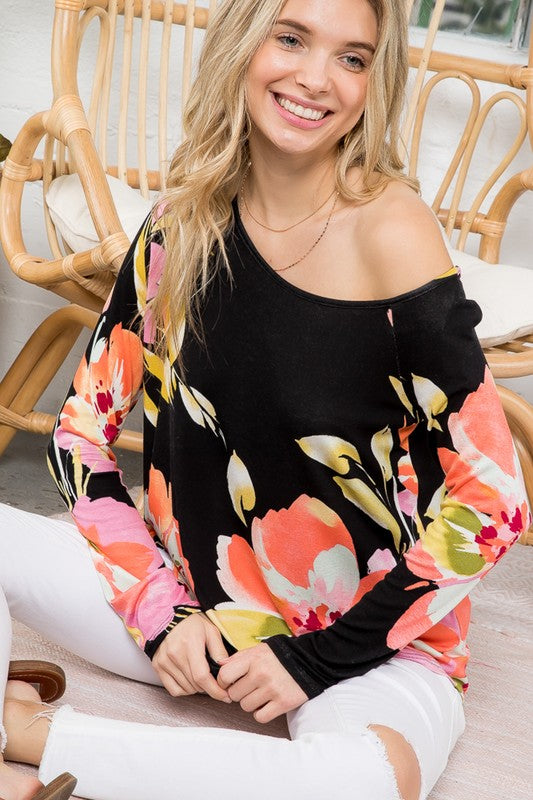 PLUS FLORAL ONE SHOULDER TOP