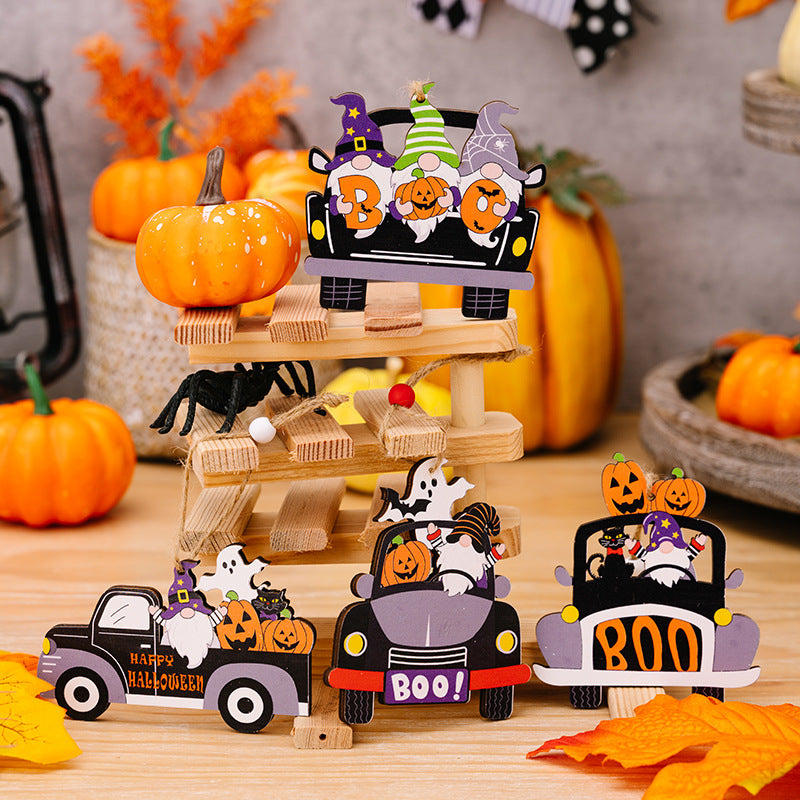 4-Piece Halloween Element Car-Shape Hanging Art