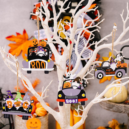 4-Piece Halloween Element Car-Shape Hanging Art