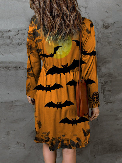 Double Take Full Size Halloween Theme Round Neck Long Sleeve Magic Dress