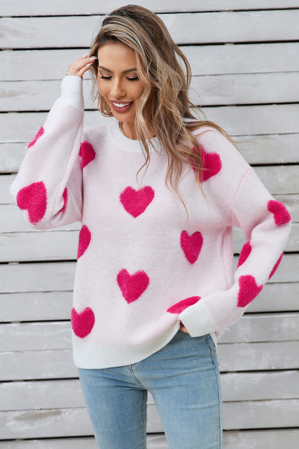 Angel Wings Heart Round Neck Long Sleeve Sweater