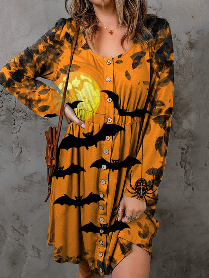 Double Take Full Size Halloween Theme Round Neck Long Sleeve Magic Dress