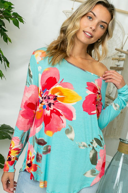 PLUS FLORAL ONE SHOULDER TOP