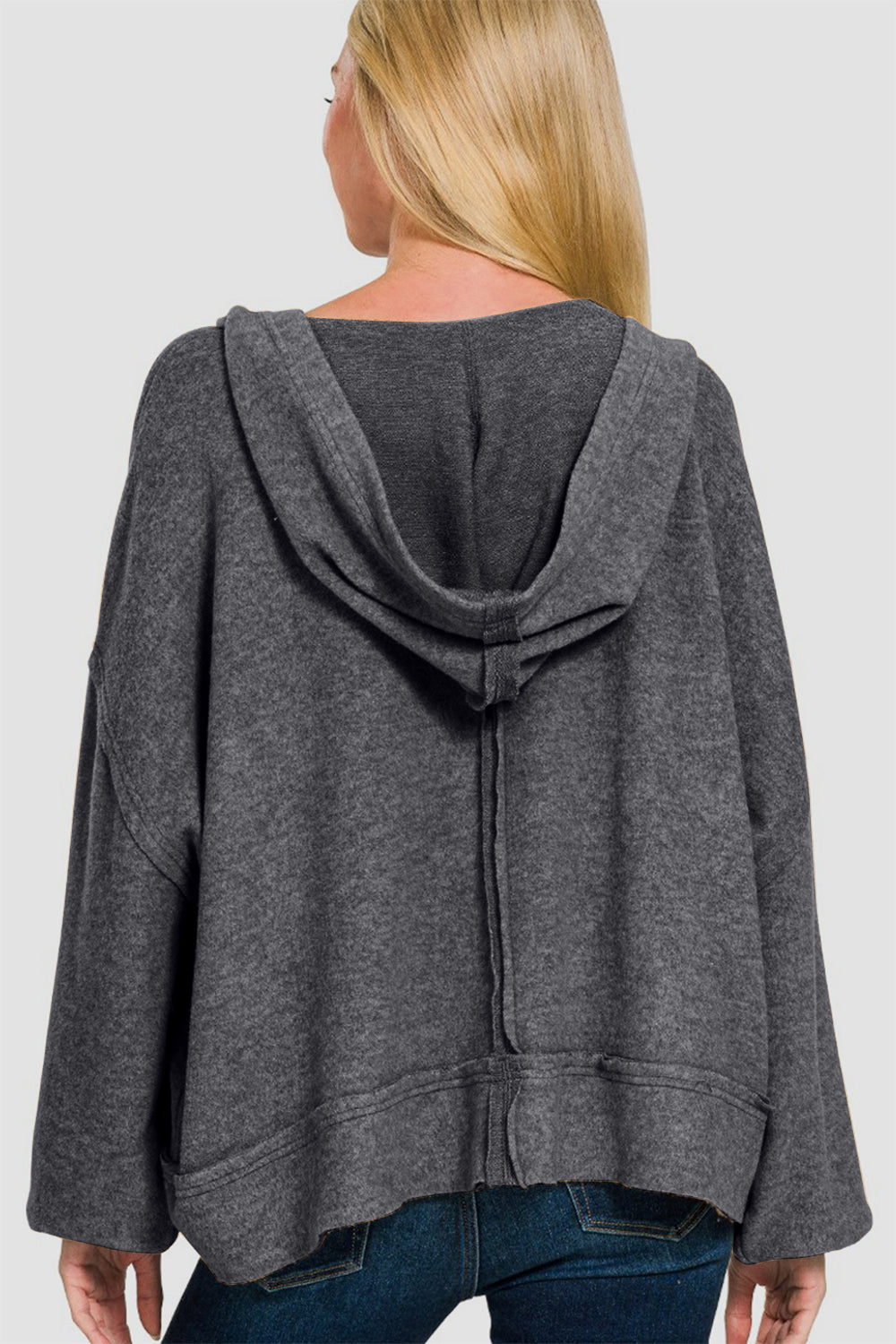 Zenana Brushed Hacci Exposed Seam Hoodie