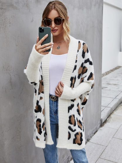 Angel Wings Leopard Pattern Fuzzy Cardigan