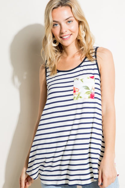 STRIPE FLORAL MIX TANK TOP