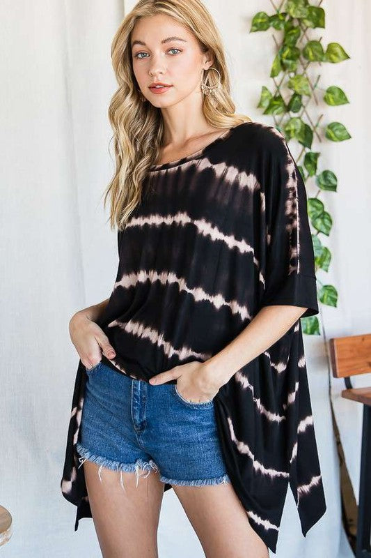 STRIPED TIE DYE ROUND NECK TUNIC