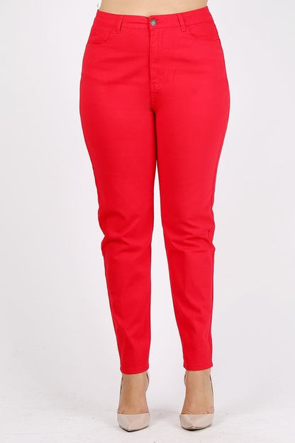 Plus Size High Waist Solid Stretch Jeans Pants