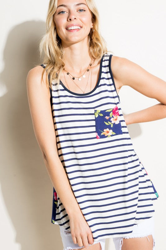 STRIPE FLORAL MIX TANK TOP