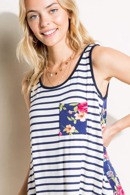 STRIPE FLORAL MIX TANK TOP