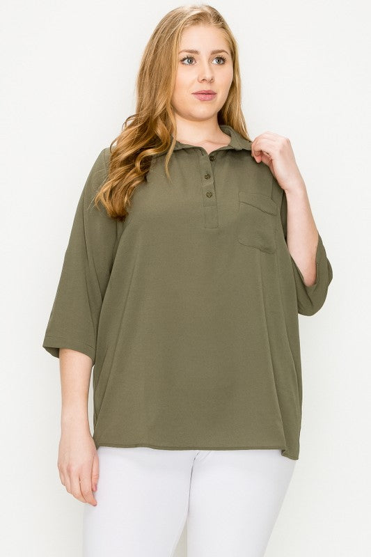 Plus Size KOSHIBO ROLL UP SLEEVE TOP