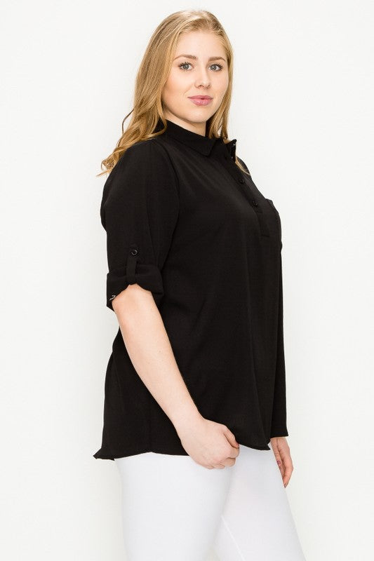 Plus Size KOSHIBO ROLL UP SLEEVE TOP